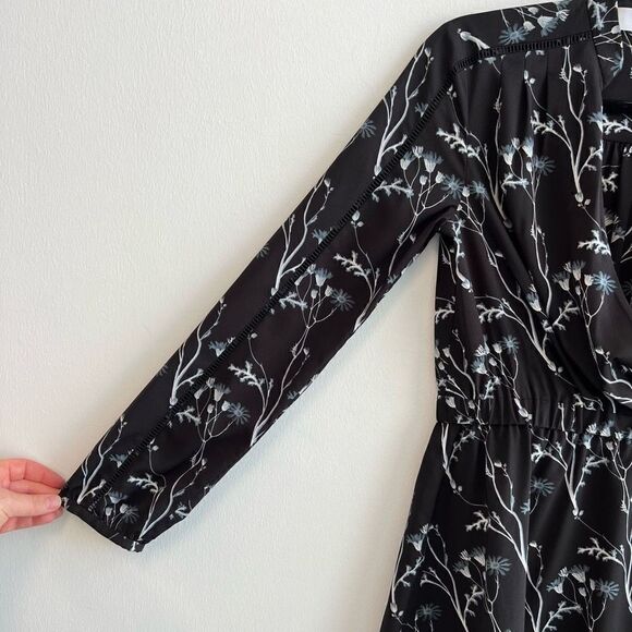 Thakoon Addition Dress Women's Size 0 Black Blue Floral Draped Elastic Waist - Picture 4 of 12